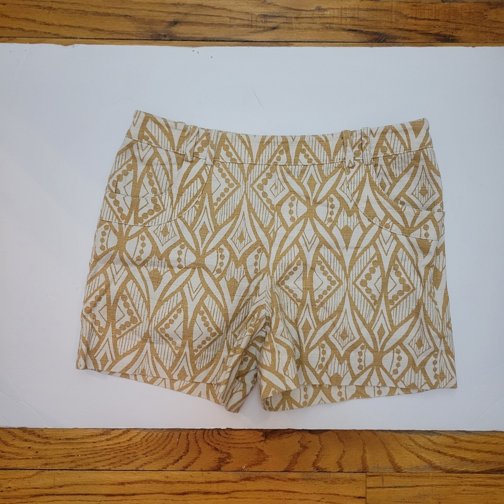 Anthropologie Elevenses Tiled Tide Shorts‎ Mustard Yellow Tribal Boho - Picture 3 of 9